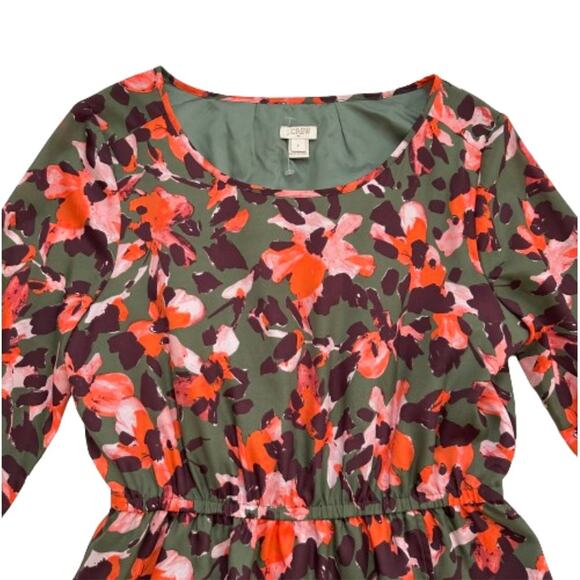 J. Crew Factory Green Orange Floral Long Sleeve Tulip Hem Lined Dress Size 6 - Picture 8 of 12